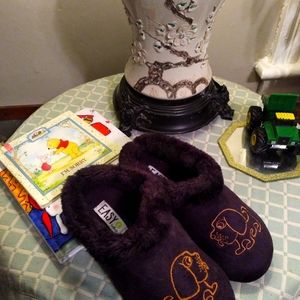 Easy USA black suede pup slippers